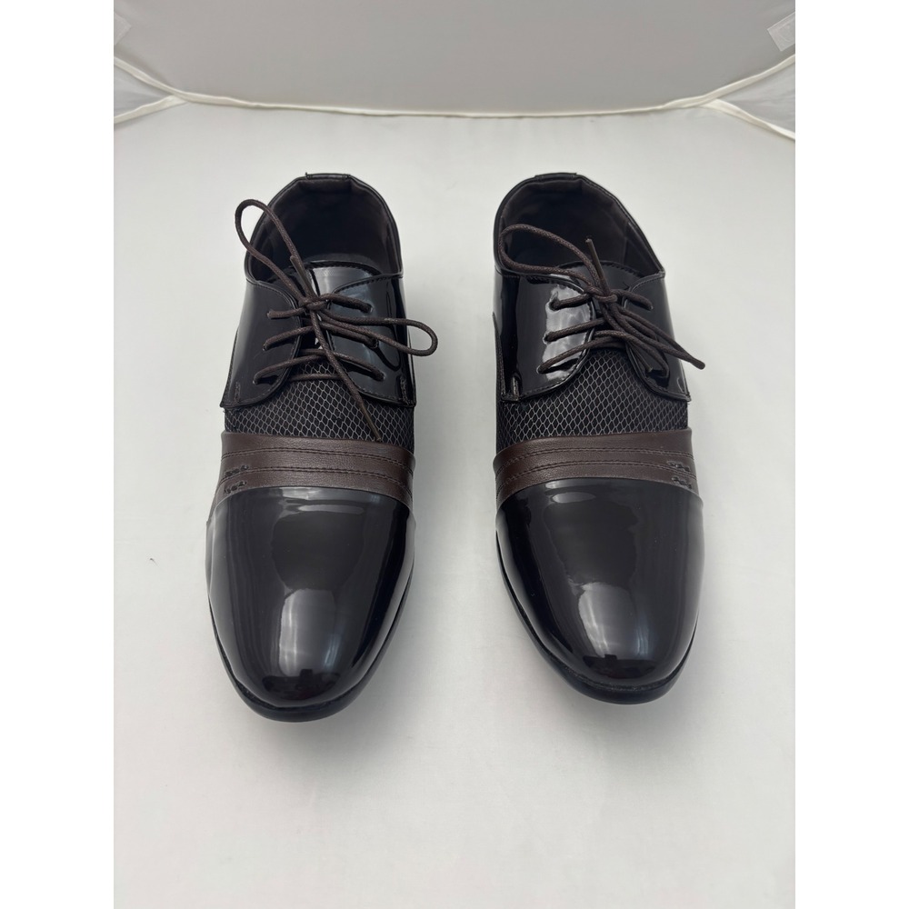 Jingpin Mens Two Tone Patent Mesh Oxford Dress Shoes Brown Black AT-060-275 275